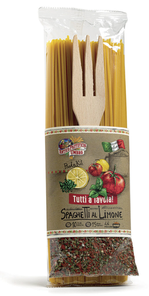  SPAGHETTI AL LIMONE 500g spaghetti di semola di grano duro al limone trafilata al bronzo, mix spezie dai sapori mediterranei e forchettone in legno
